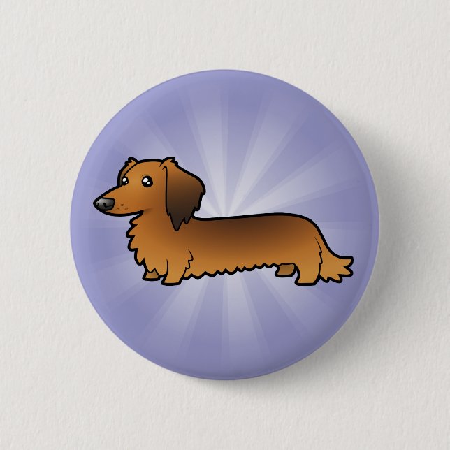 Cartoon Dachshund (longhair) Button (Front)