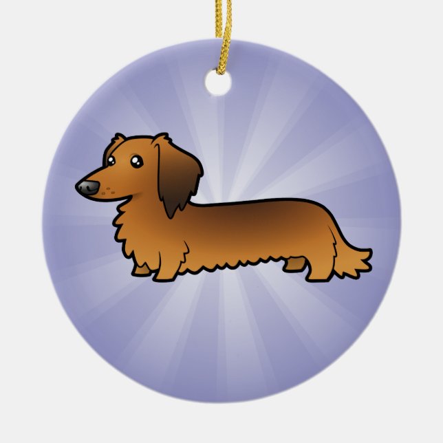Cartoon Dachshund (longhair) Ceramic Ornament (Front)