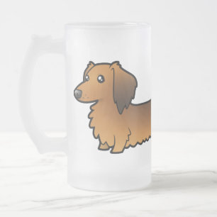 Cartoon Dachshund (longhair) Frosted Glass Beer Mug