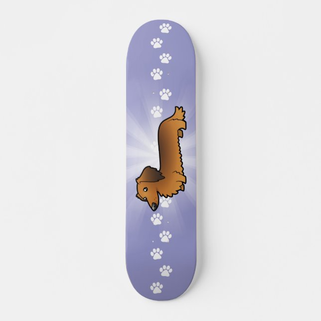 Cartoon Dachshund (longhair) Skateboard Deck (Front)