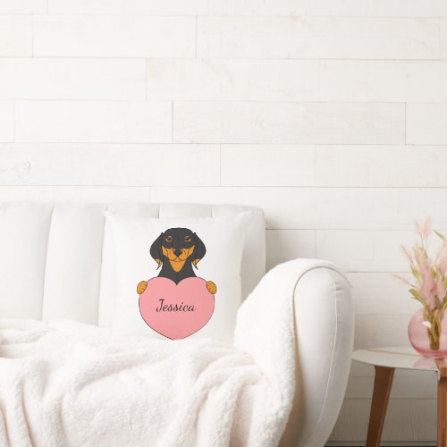 Cartoon Dachshund with heart Throw Pillow