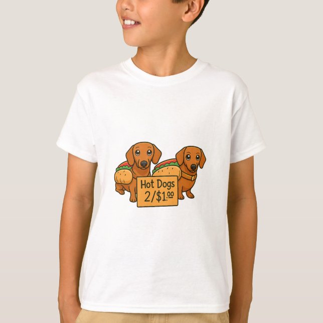 Cartoon Dachshunds as hot dogs T-Shirt (Front)