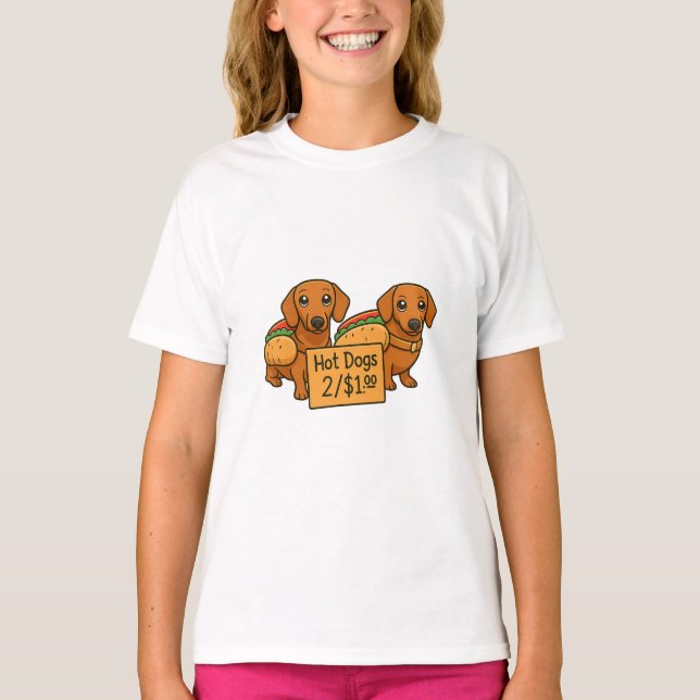 Cartoon Dachshunds as hot dogs T-Shirt (Front)
