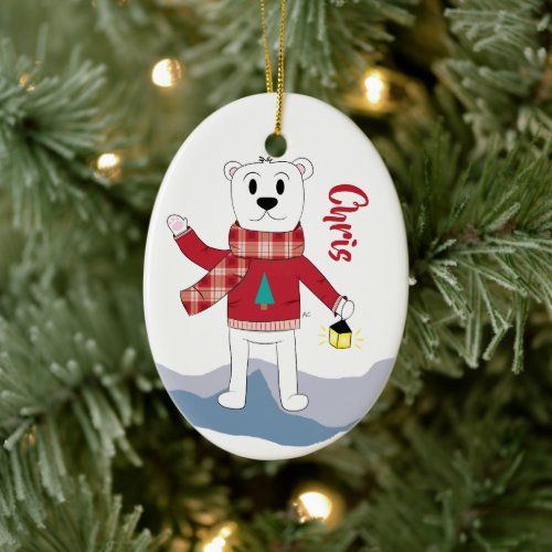Cartoon Dad Polar Bear Christmas Ornament