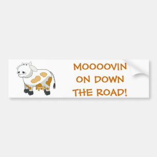 Cartoon Dairy Cow "MOOOOVIN" Bumper Sticker