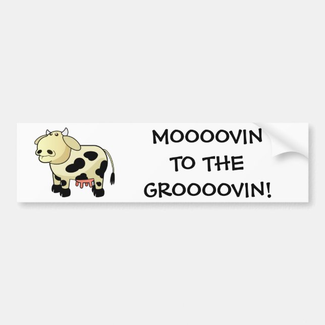 Cartoon Dairy Cow "MOOOOVIN!" Bumper Sticker (Front)