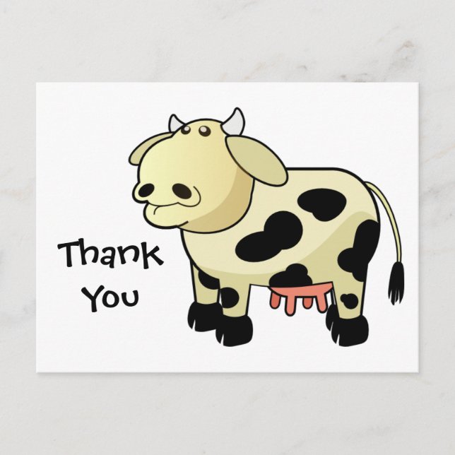 Cartoon Dairy Cow Thank You Postcard (Front)