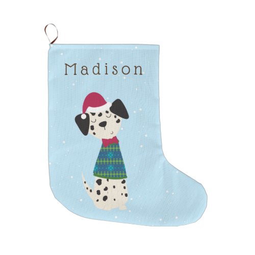 Cartoon Dalmatian in Sweater Large Christmas Stocking