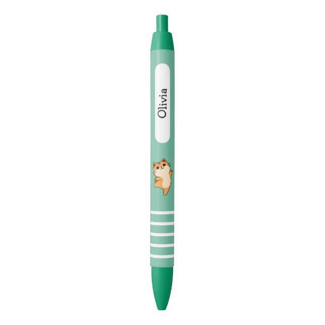 Cartoon Dancing Orange Cat, Custom, Green  Pen (Front Vertical)