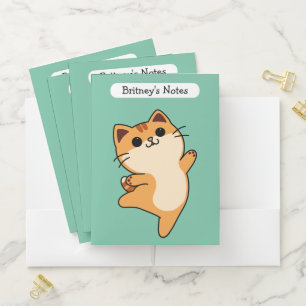 Cartoon Dancing Orange Cat, Custom, Green Pocket Folder