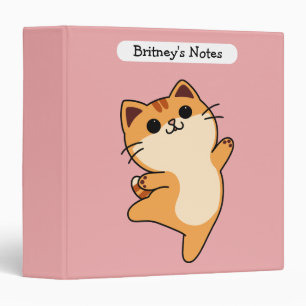 Cartoon Dancing Orange Cat, Custom, Pink 3 Ring Binder