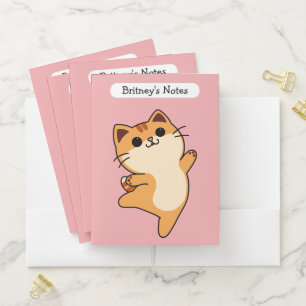 Cartoon Dancing Orange Cat, Custom, Pink Pocket Folder