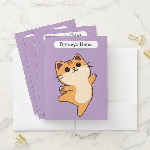 Cartoon Dancing Orange Cat, Custom, Purple Pocket Folder
