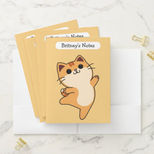 Cartoon Dancing Orange Cat, Custom, Yellow Pocket Folder