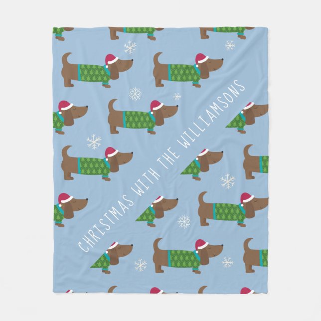 Cartoon Daschund Christmas Scene  Fleece Blanket (Front)