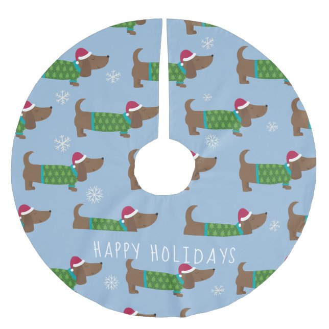 Cartoon Daschund Christmas Scene Tree Skirt (Front)