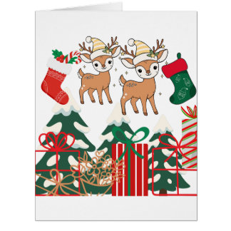 Cartoon Deer & Christmas Elements Cards