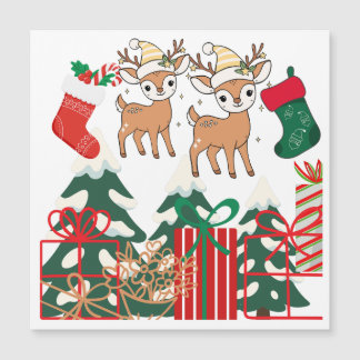 Cartoon Deer & Christmas Elements Magnetic Card