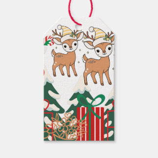 Cartoon Deer & Christmas Elements Magnetic Card Gift Tags