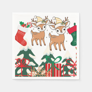 Cartoon Deer & Christmas Elements Napkins