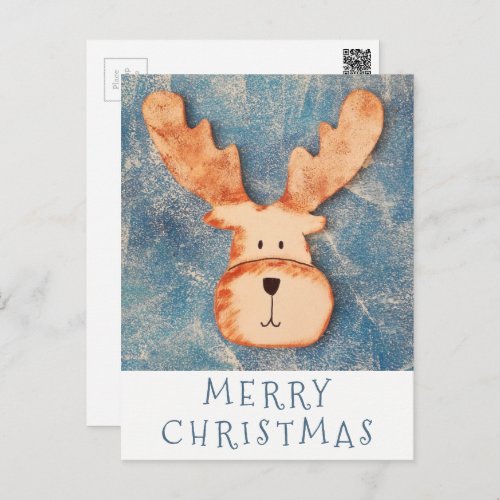 Cartoon Deer Head Reindeer Merry Christmas Holiday Postcard