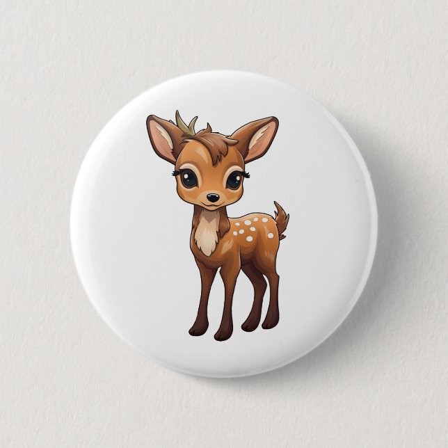 Cartoon deer illustration button (Front)
