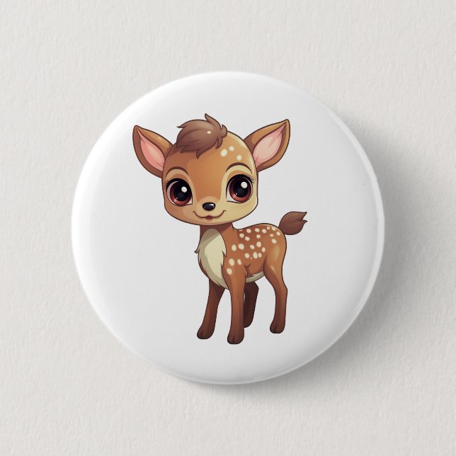 Cartoon deer illustration button (Front)