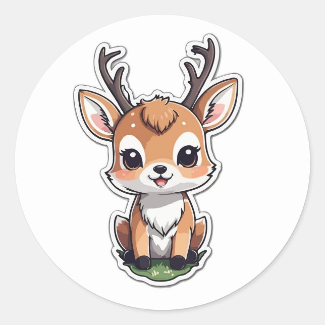 Cartoon Deer Illustration - Wildlife Sticker (Front)