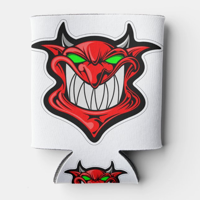 Cartoon demon face head satan can cooler (Front)