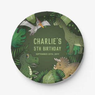 Cartoon Dinosaur Drawings With Plants Birthday Paper Plates