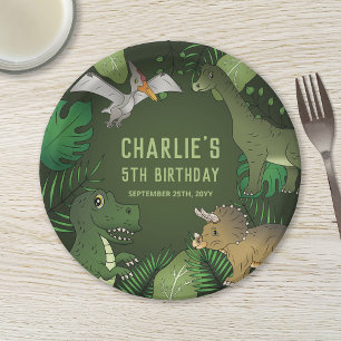 Cartoon Dinosaur Drawings With Plants Birthday Paper Plates