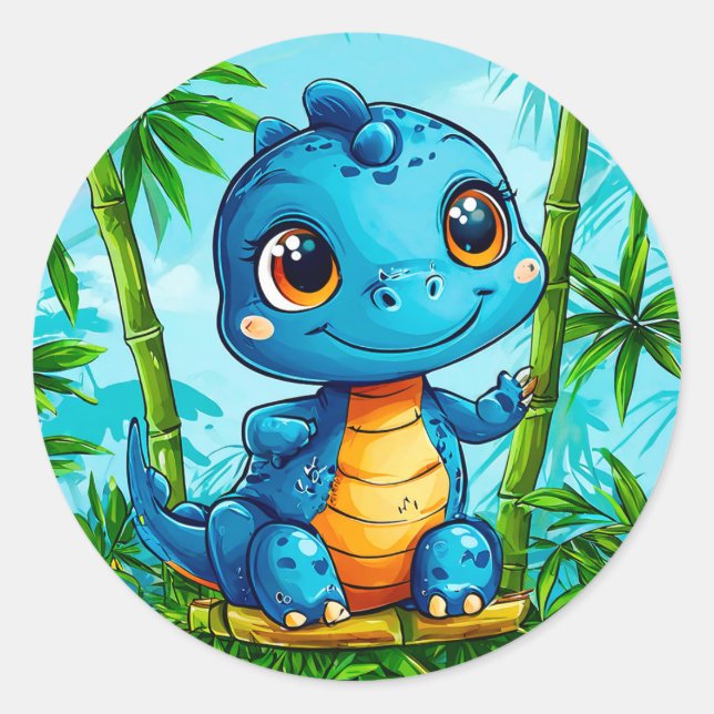 Cartoon dinosaur Fun Kids Gift, Playful Animal Classic Round Sticker (Front)