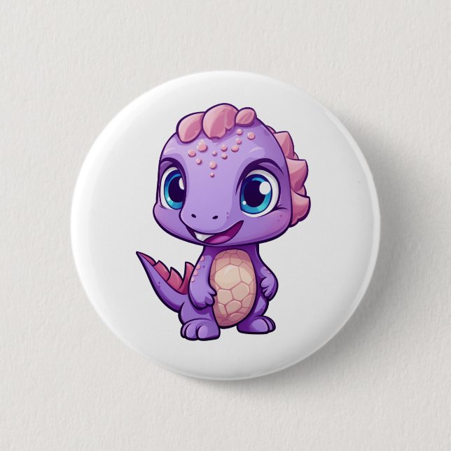 Cartoon dinosaur illustration button (Front)