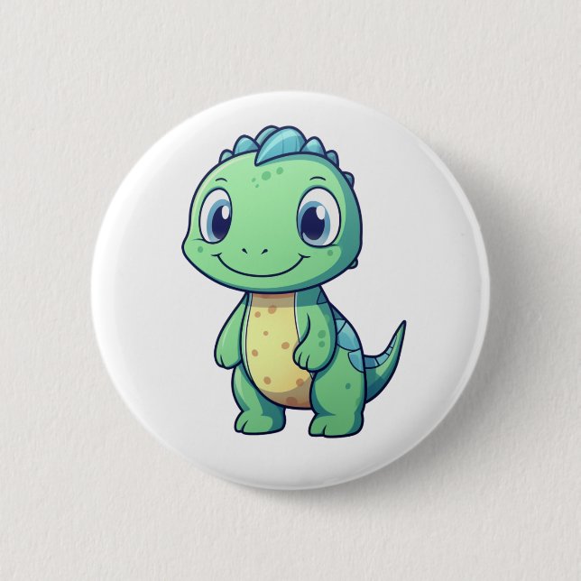 Cartoon dinosaur illustration button (Front)