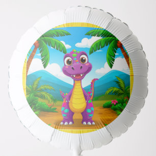 Cartoon Dinosaur in a Tropical Scene Balloon
