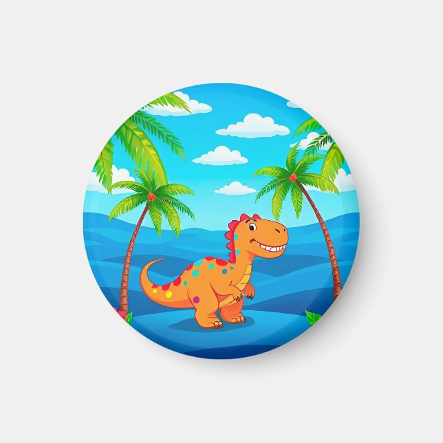 Cartoon Dinosaur in a Tropical Scene Magnet (Front)