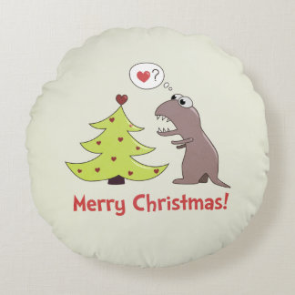 Cartoon Dinosaur Merry Christmas Round Pillow