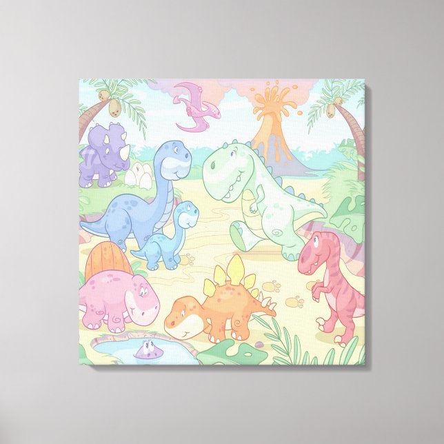 Cartoon Dinosaur Wrapped Canvas Print (Front)