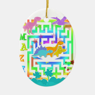 Cartoon Dinosaurs in a color Maze Ornament