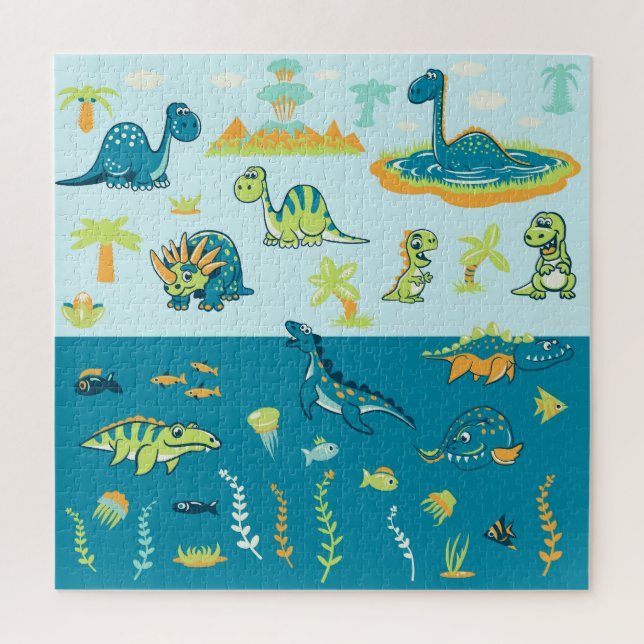 Cartoon Dinosaurs: Land & Sea Set Jigsaw Puzzle (Vertical)