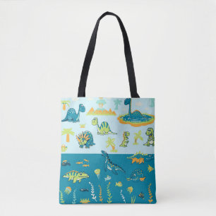 Cartoon Dinosaurs: Land & Sea Set Tote Bag