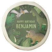 Cartoon Dinosaurs With Green Plants Happy Birthday Sugar Cookie (Front)