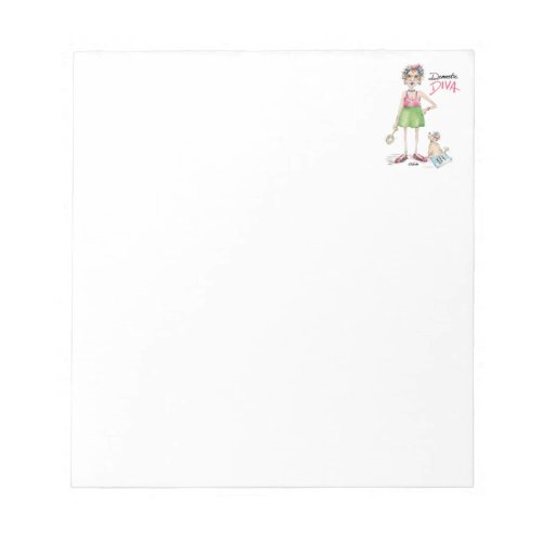 Cartoon Diva and Poodle Doing Chores Notepad
