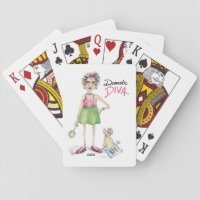 Cartoon Diva and Poodle Doing Chores Playing Cards