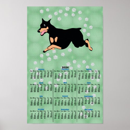 Cartoon Doberman Pinscher 2024 Calendar Poster