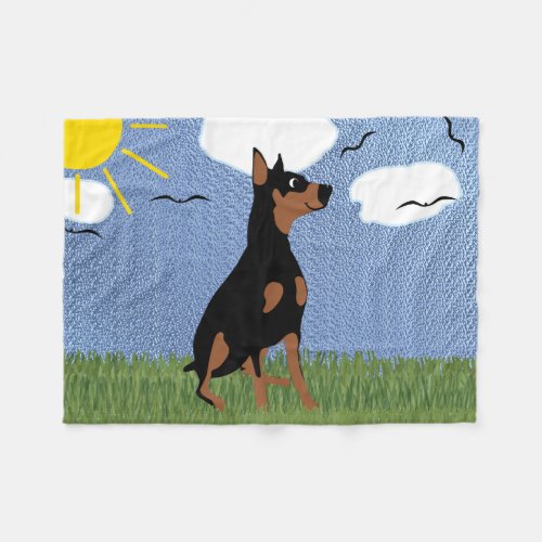 Cartoon Doberman Pinscher Sitting Fleece Blanket