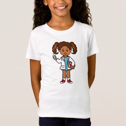 Cartoon Doctor Girl with Big Needle and Clipboard T_Shirt
