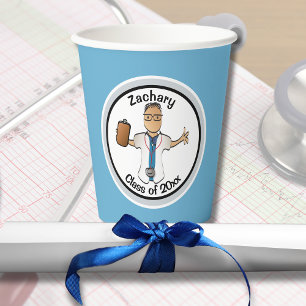 Cartoon Doctor Medical Graduation Ethnic for Him Paper Cups