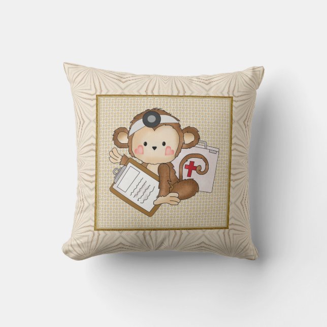 Cartoon Doctor Monkey Fun Throw Pillow (Front)