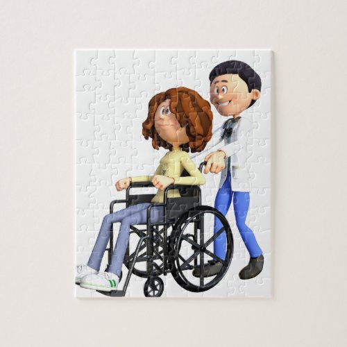 Cartoon Doctor Wheeling Patient In Wheelchair Jigsaw Puzzle